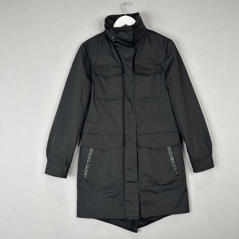 Mackage Jacket Womens XS Black Taryn-N Utility Leather Trim Parka Long Coat